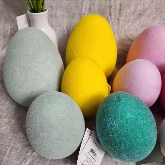 New Lot of 12 Easter Spring Decor Flocked Egg Bundle Large 8\' and Medium 6\'